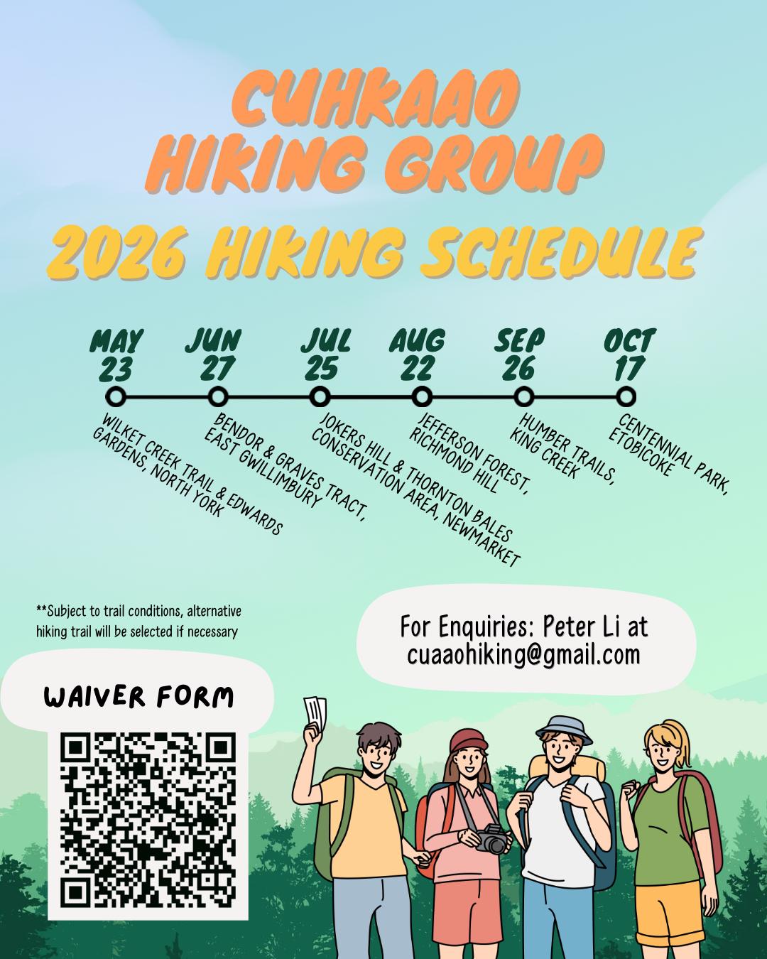CUAAO Hiking Group 2026 Schedule Poster